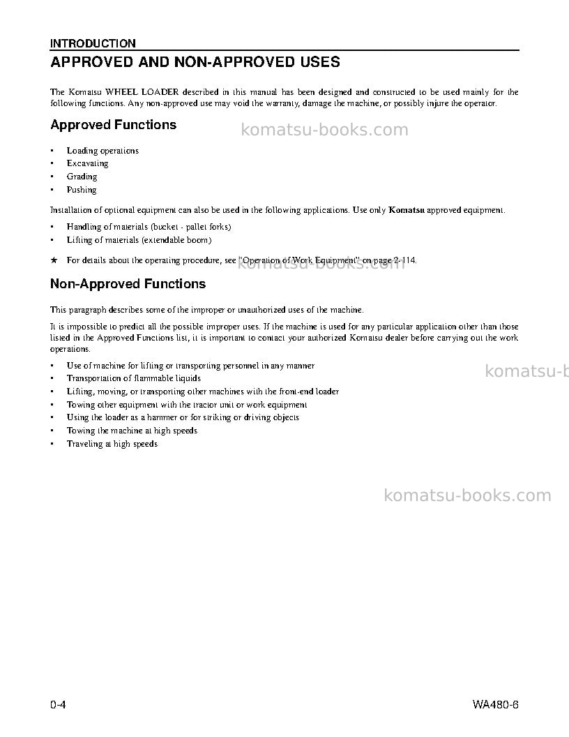Komatsu wa480-6usa Operation manual cover Page 6 Komatsu wa480-6usa Operation manual cover Page 6