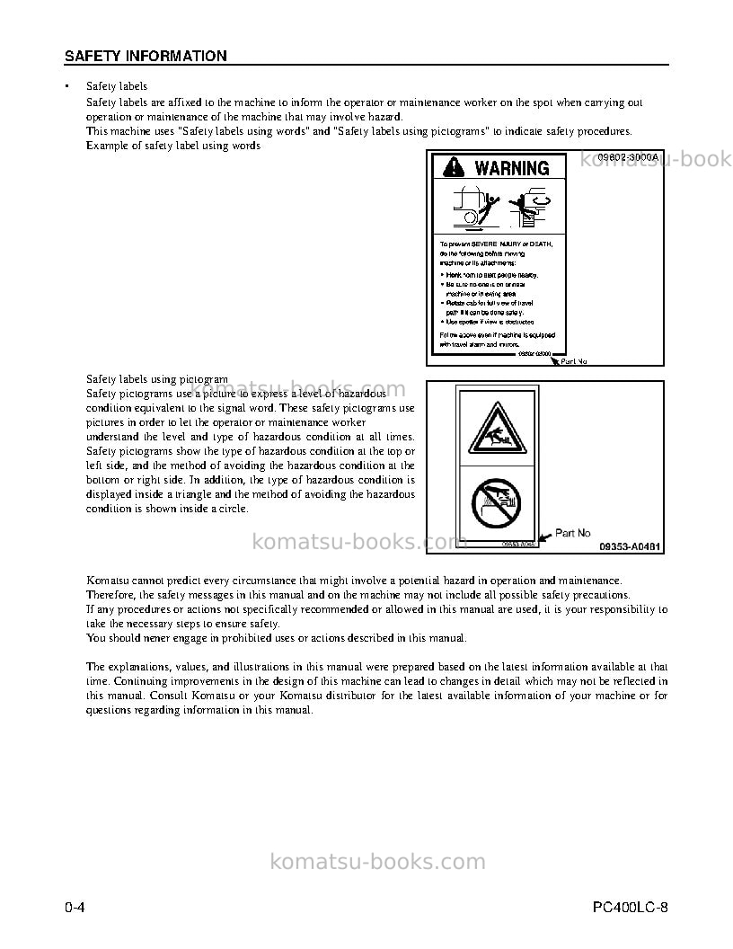 Komatsu pc400lc-8usa Operation manual cover Page 6 Komatsu pc400lc-8usa Operation manual cover Page 6