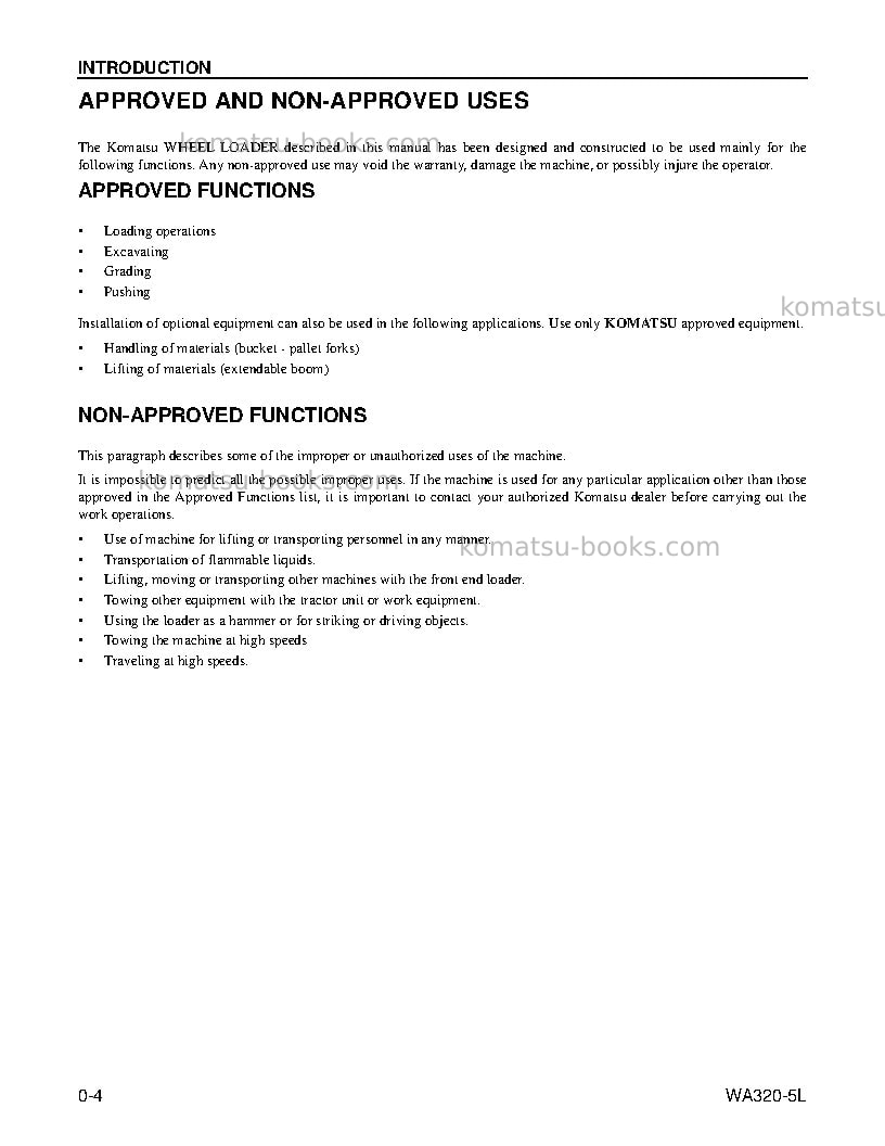 Komatsu wa320-5usa-l Operation manual cover Page 6 Komatsu wa320-5usa-l Operation manual cover Page 6
