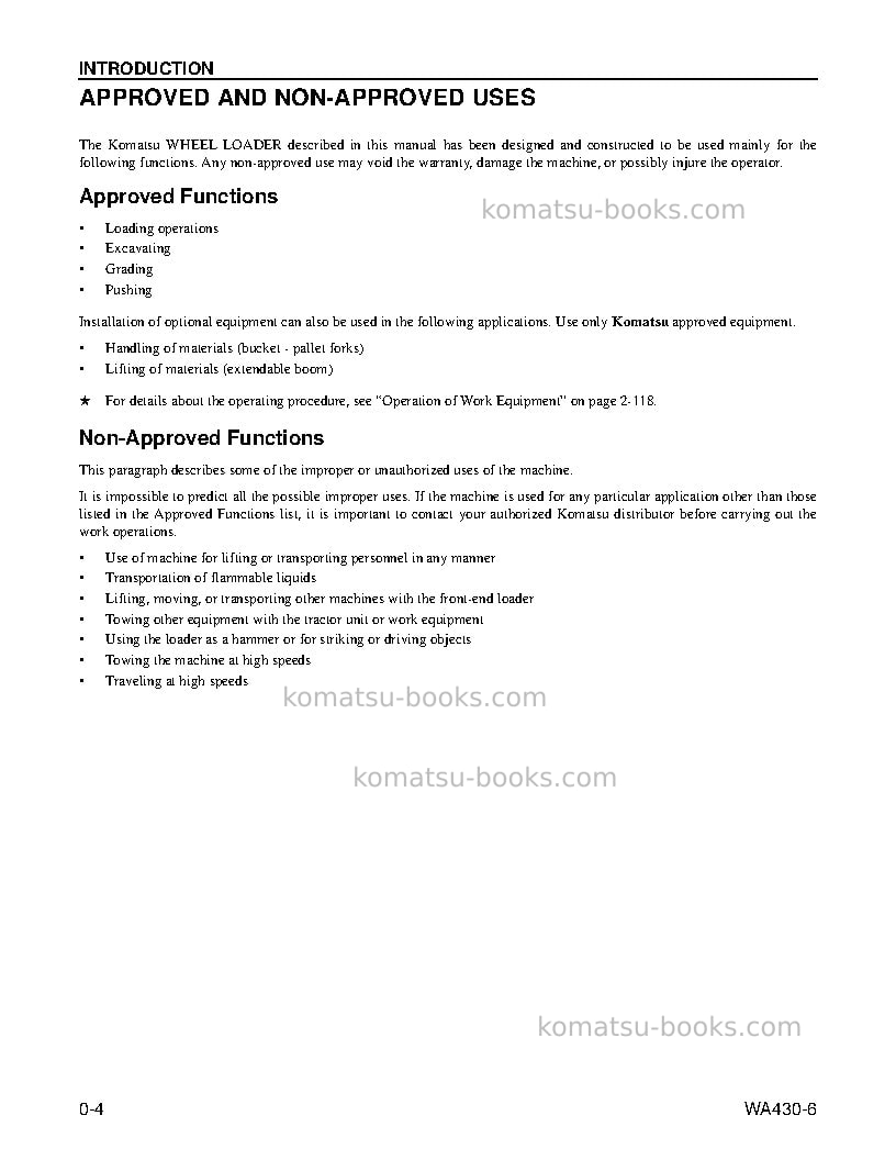 Komatsu wa430-6usa Operation manual cover Page 6