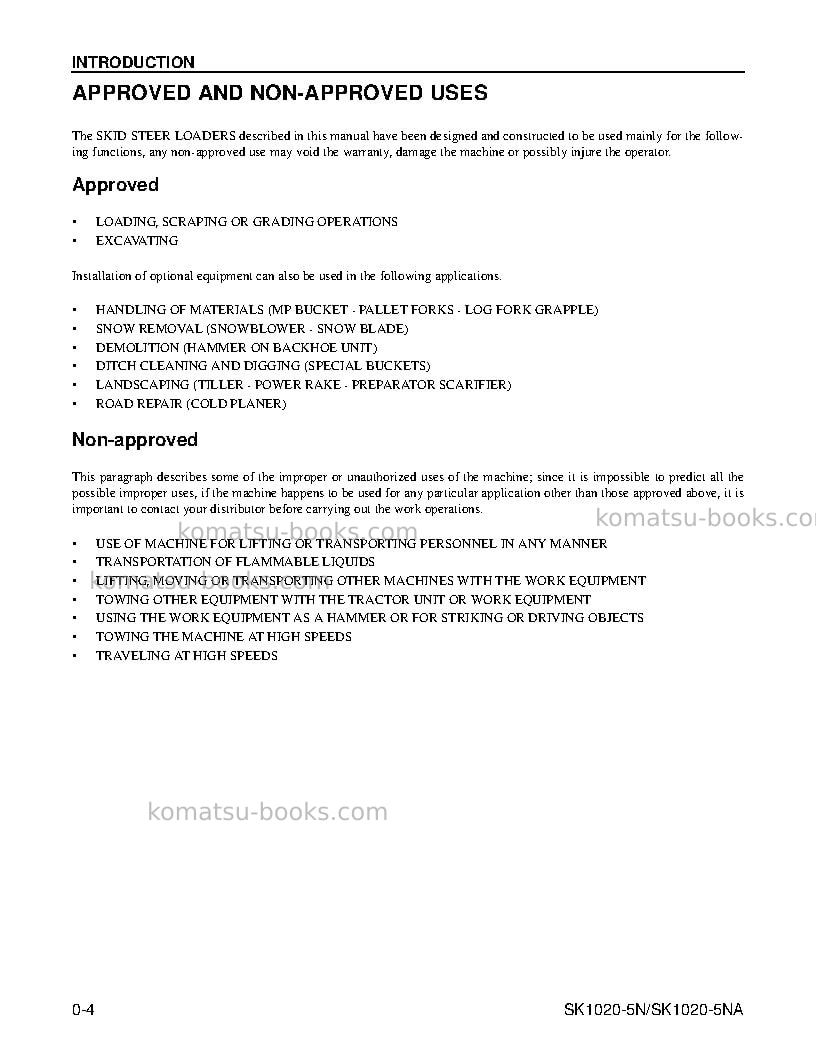 Komatsu sk1020-5usa-na Operation manual cover Page 6 Komatsu sk1020-5usa-na Operation manual cover Page 6