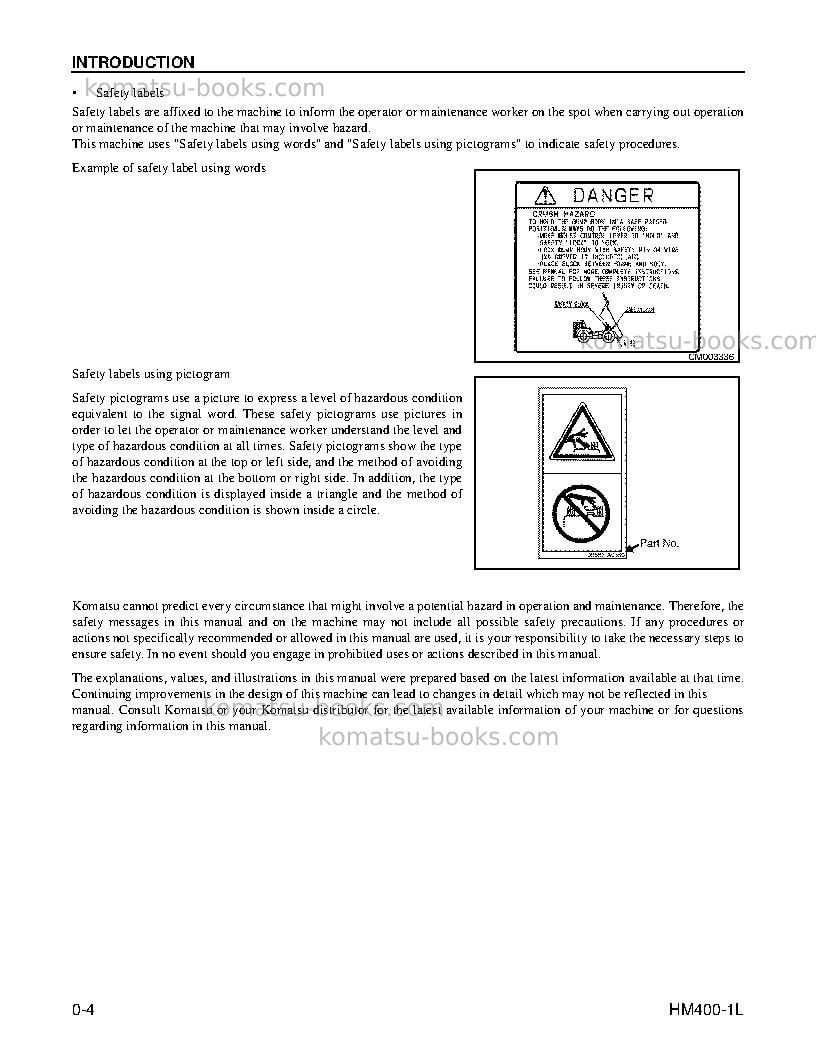 Komatsu hm400-1usa-l Operation manual cover Page 6 Komatsu hm400-1usa-l Operation manual cover Page 6