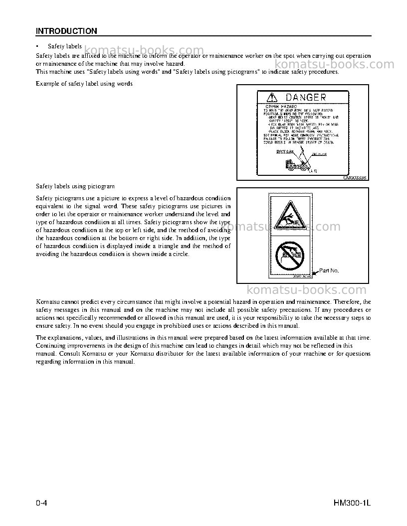 Komatsu hm300-1usa-l Operation manual cover Page 6 Komatsu hm300-1usa-l Operation manual cover Page 6