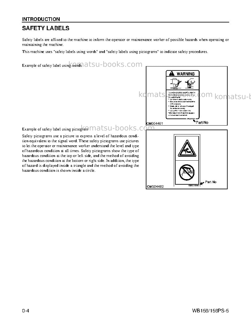 Komatsu wb156ps-5usa Operation manual cover Page 6 Komatsu wb156ps-5usa Operation manual cover Page 6