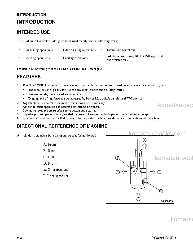 Komatsu pc400lc-7usa-tier 3 Operation manual cover Page 6 Komatsu pc400lc-7usa-tier 3 Operation manual cover Page 6
