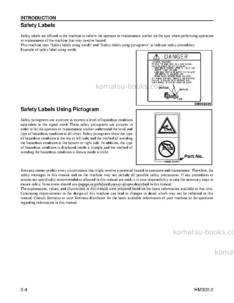 Komatsu hm300-2usa Operation manual cover Page 6 Komatsu hm300-2usa Operation manual cover Page 6