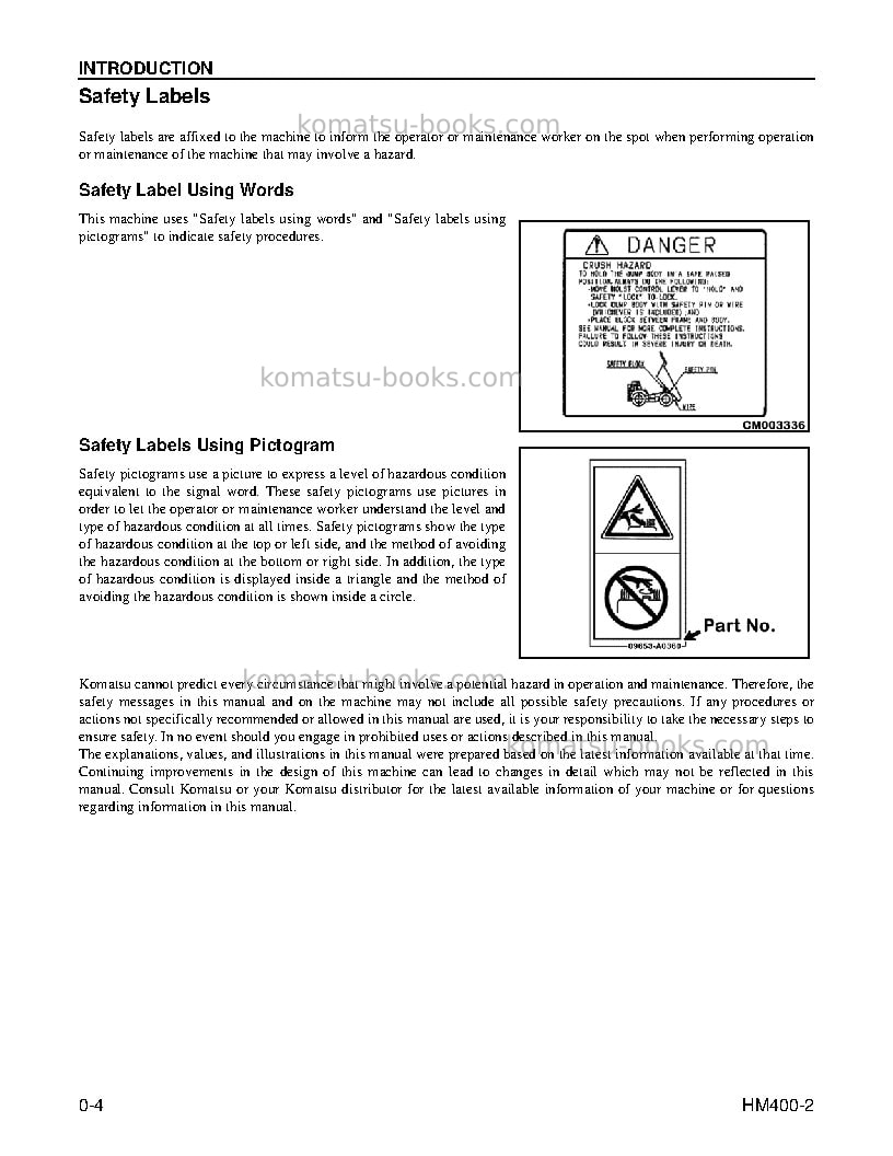 Komatsu hm400-2usa Operation manual cover Page 6 Komatsu hm400-2usa Operation manual cover Page 6