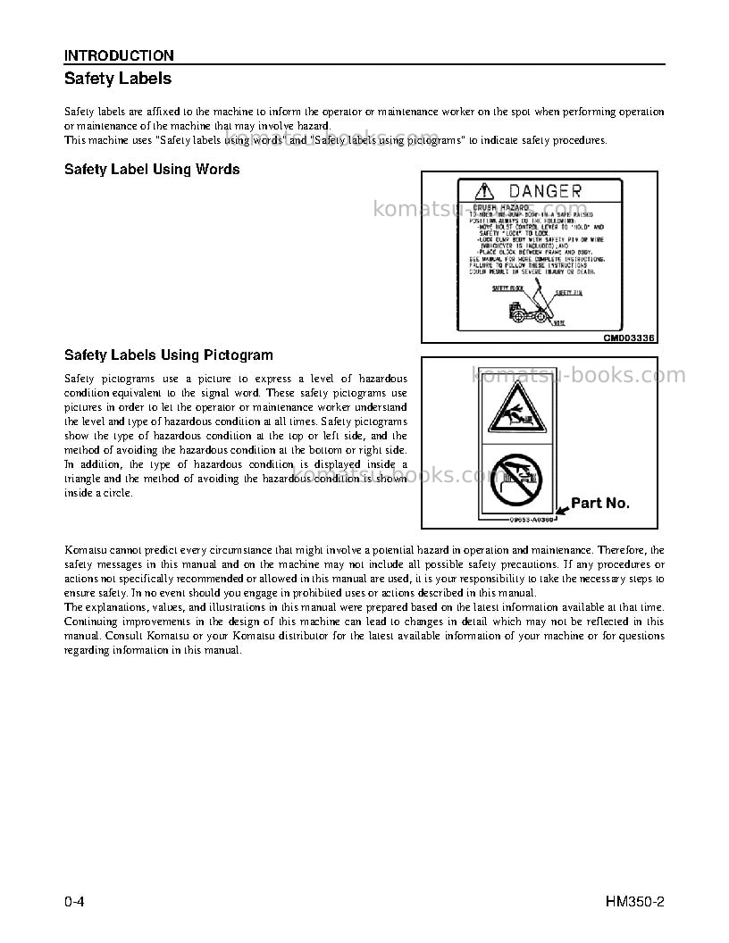 Komatsu hm350-2usa Operation manual cover Page 6 Komatsu hm350-2usa Operation manual cover Page 6