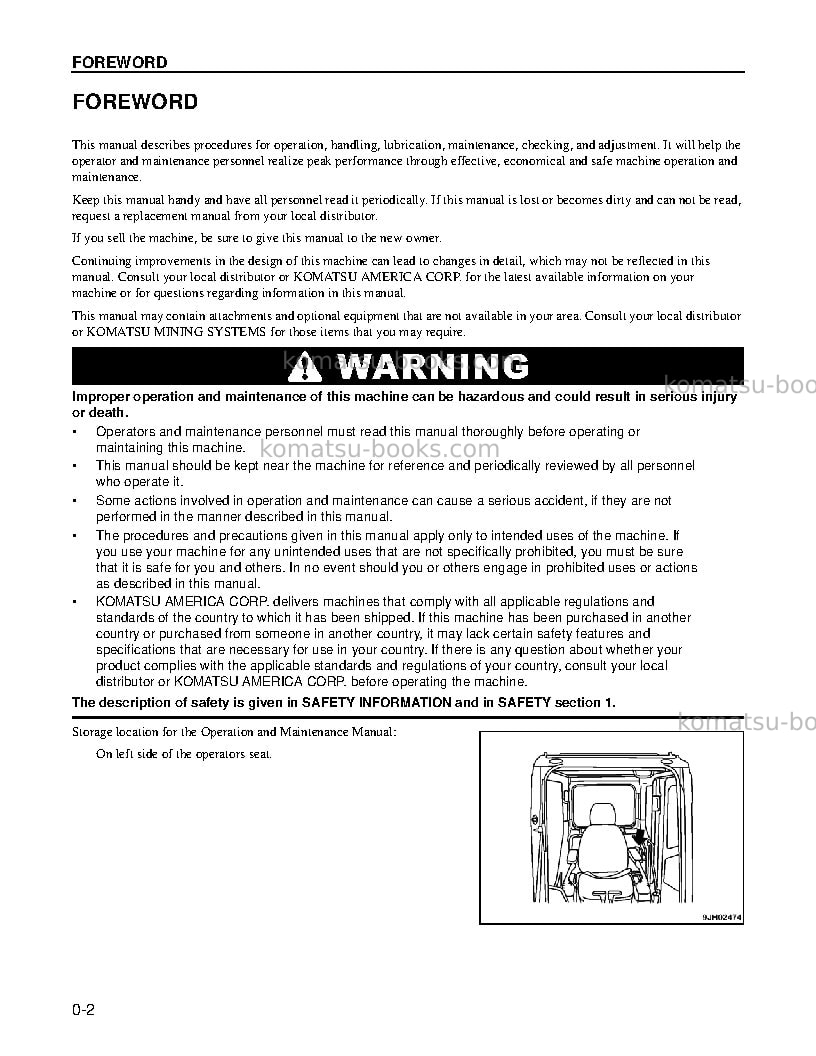 Komatsu pc300ll-7usa-tier 3 Operation manual cover Page 6 Komatsu pc300ll-7usa-tier 3 Operation manual cover Page 6