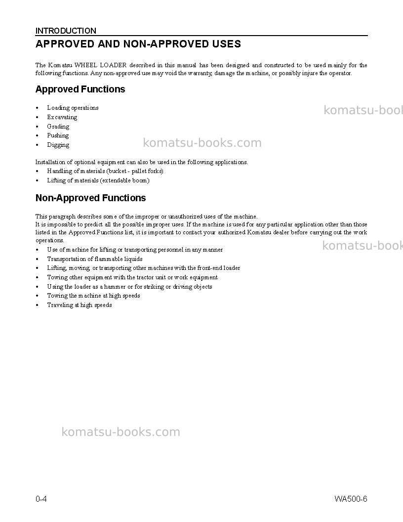Komatsu wa500-6usa Operation manual cover Page 6