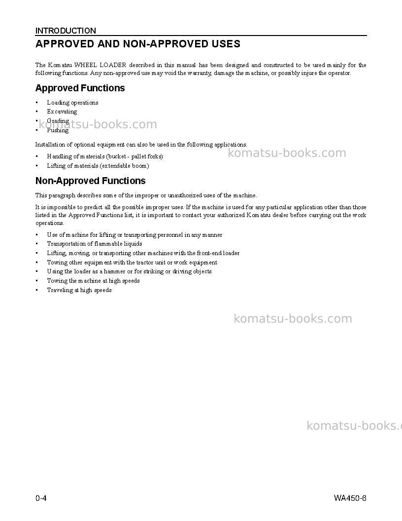Komatsu wa450-6usa Operation manual cover Page 6 Komatsu wa450-6usa Operation manual cover Page 6