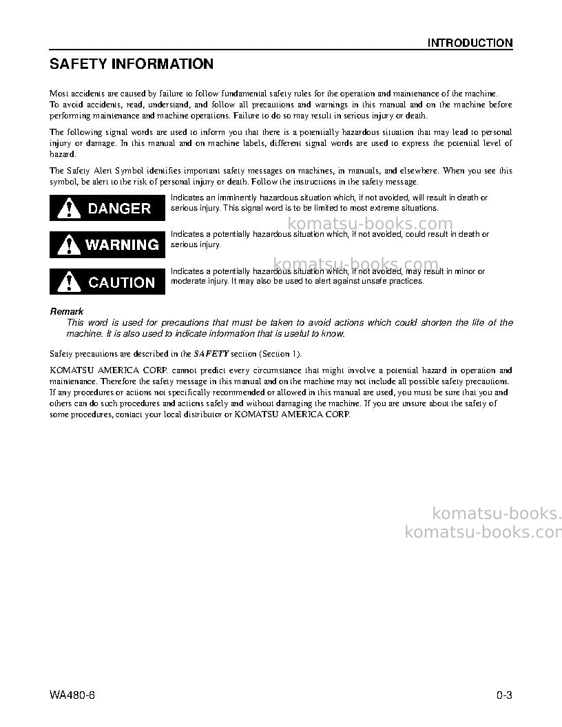 Komatsu wa480-6usa Operation manual cover Page 6 Komatsu wa480-6usa Operation manual cover Page 6