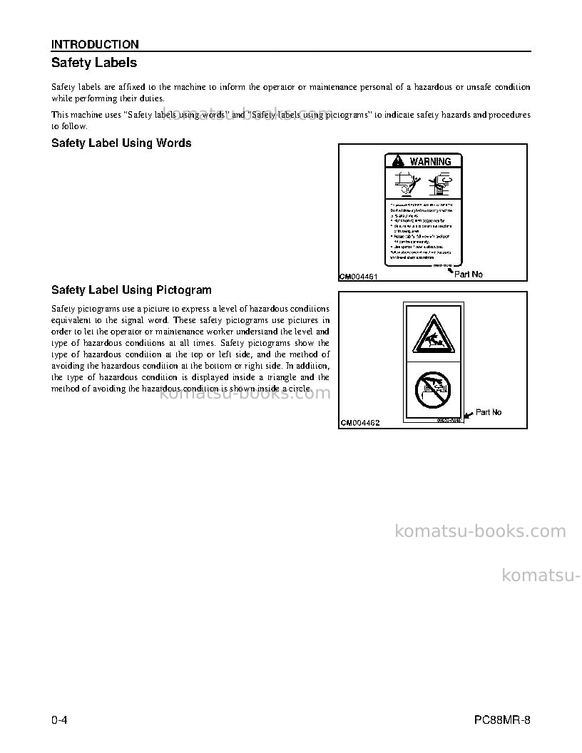 Komatsu pc88mr-8usa Operation manual cover Page 6 Komatsu pc88mr-8usa Operation manual cover Page 6