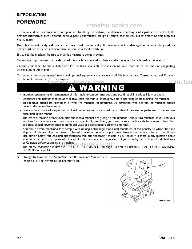Komatsu wa380-6usa Operation manual cover Page 6 Komatsu wa380-6usa Operation manual cover Page 6