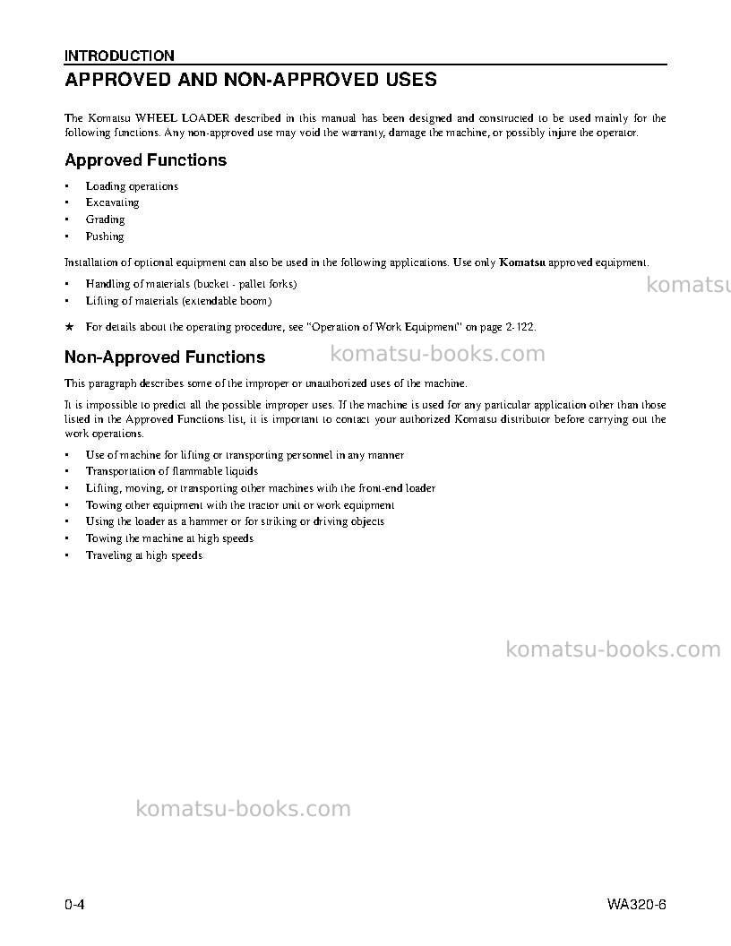 Komatsu wa320-6usa Operation manual cover Page 6 Komatsu wa320-6usa Operation manual cover Page 6