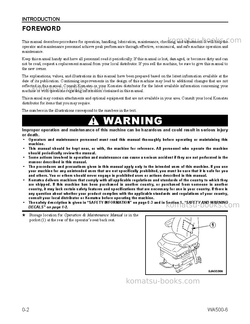 Komatsu wa500-6usa Operation manual cover Page 6 Komatsu wa500-6usa Operation manual cover Page 6