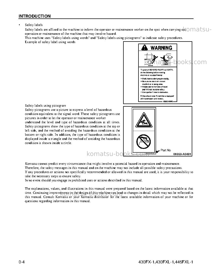 Komatsu 430fx-1usa Operation manual cover Page 6 Komatsu 430fx-1usa Operation manual cover Page 6