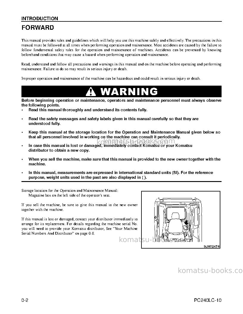 Komatsu pc240lc-10usa Operation manual cover Page 6 Komatsu pc240lc-10usa Operation manual cover Page 6