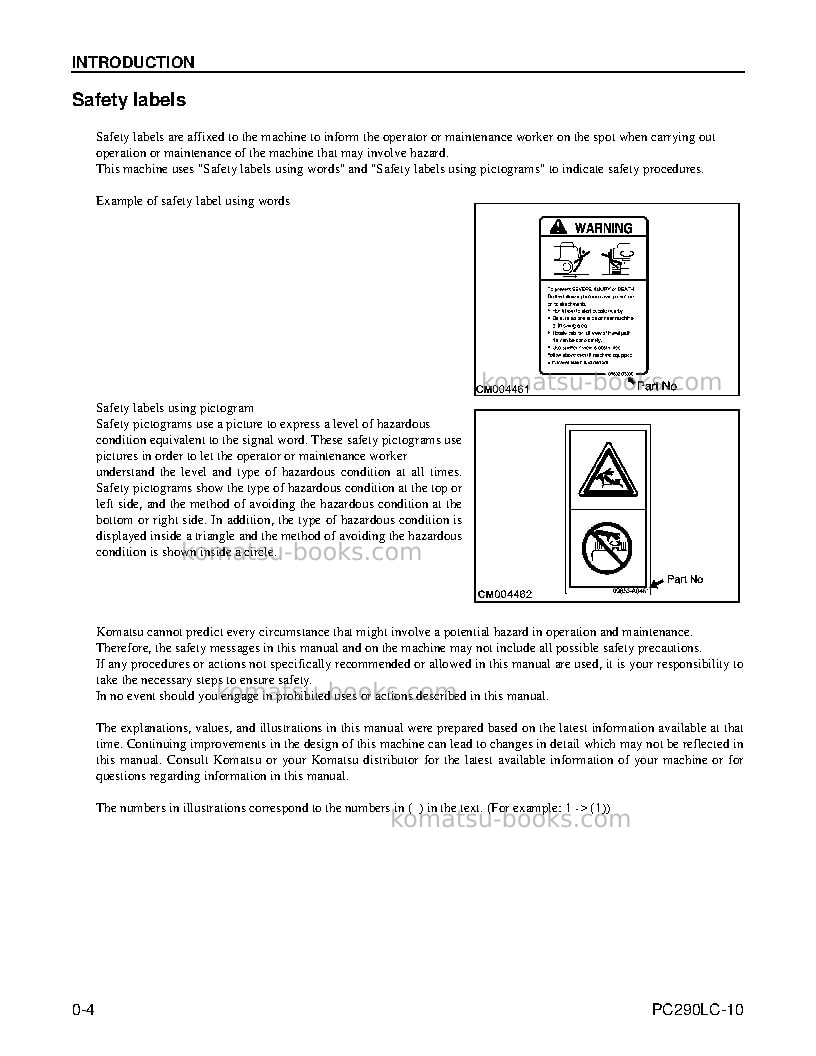 Komatsu pc290lc-10usa Operation manual cover Page 6 Komatsu pc290lc-10usa Operation manual cover Page 6