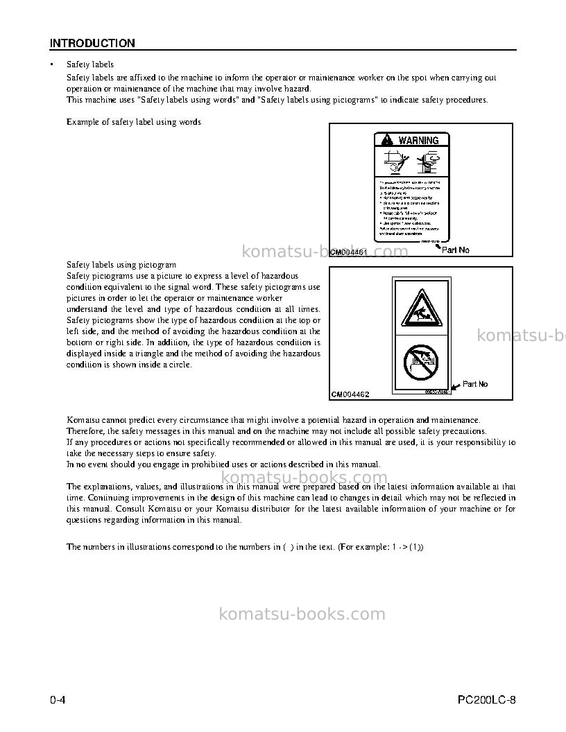 Komatsu pc200lc-8usa Operation manual cover Page 6 Komatsu pc200lc-8usa Operation manual cover Page 6