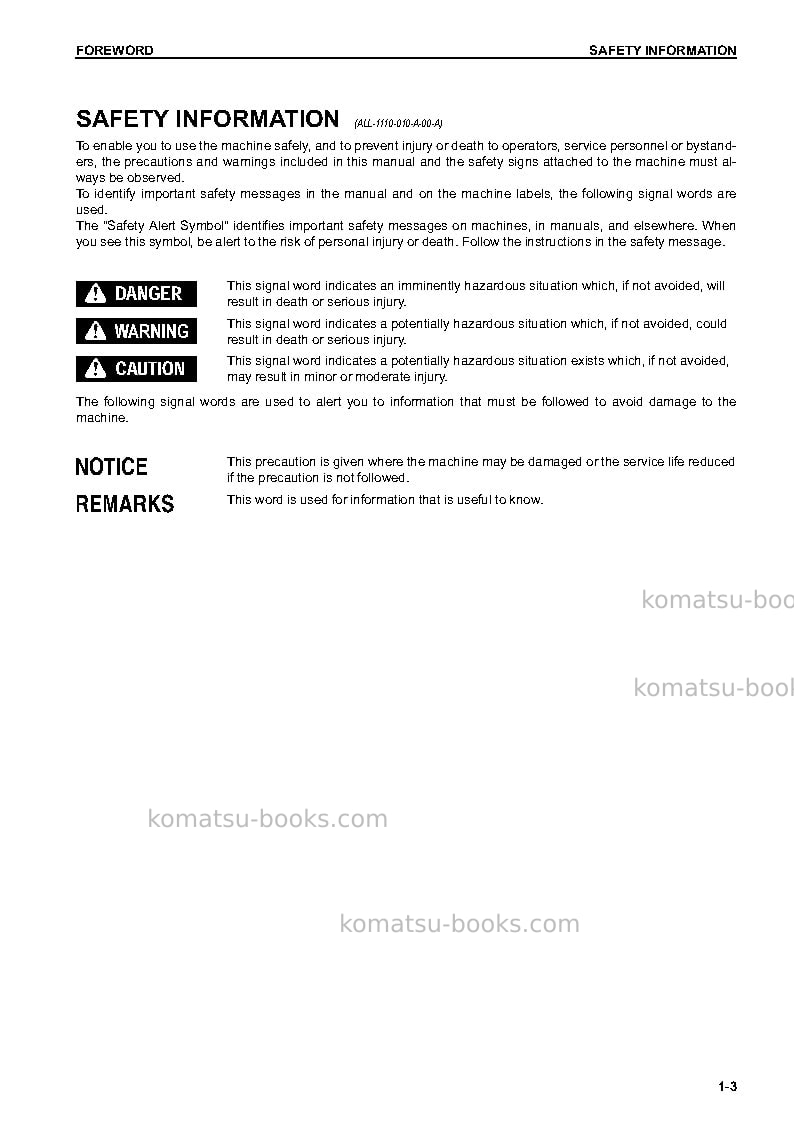 Komatsu wa500-7usa Operation manual cover Page 6 Komatsu wa500-7usa Operation manual cover Page 6