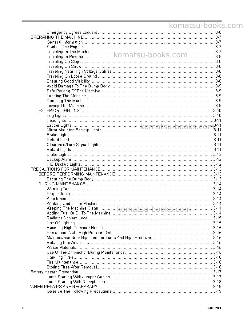 Komatsu 960e-2usa-kt Operation manual cover Page 6