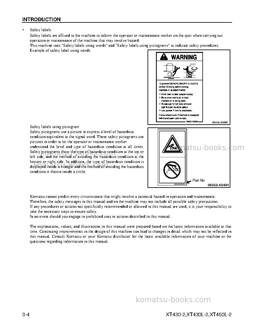 Komatsu xt430l-2usa Operation manual cover Page 6 Komatsu xt430l-2usa Operation manual cover Page 6