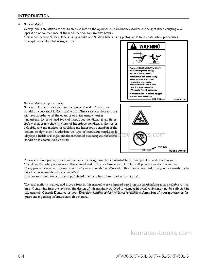 Komatsu xt430l-3usa Operation manual cover Page 6 Komatsu xt430l-3usa Operation manual cover Page 6