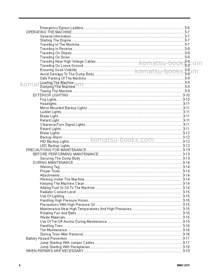 Komatsu 960e-2usa-kt Operation manual cover Page 6