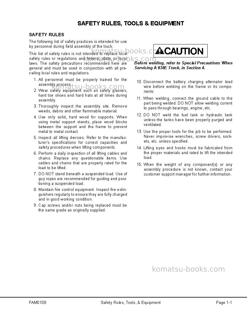 Komatsu 930e-3usa Field assembly manual cover Page 6