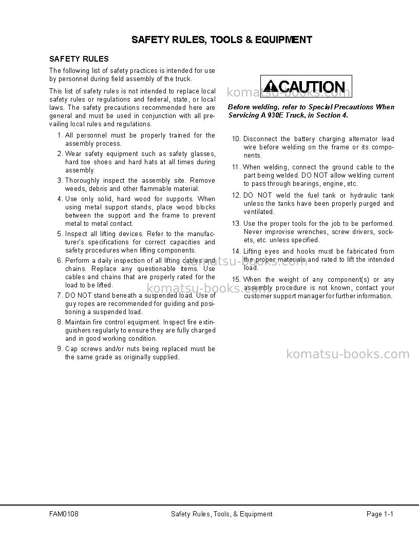 Komatsu 930e-3usa-se Field assembly manual cover Page 6 Komatsu 930e-3usa-se Field assembly manual cover Page 6