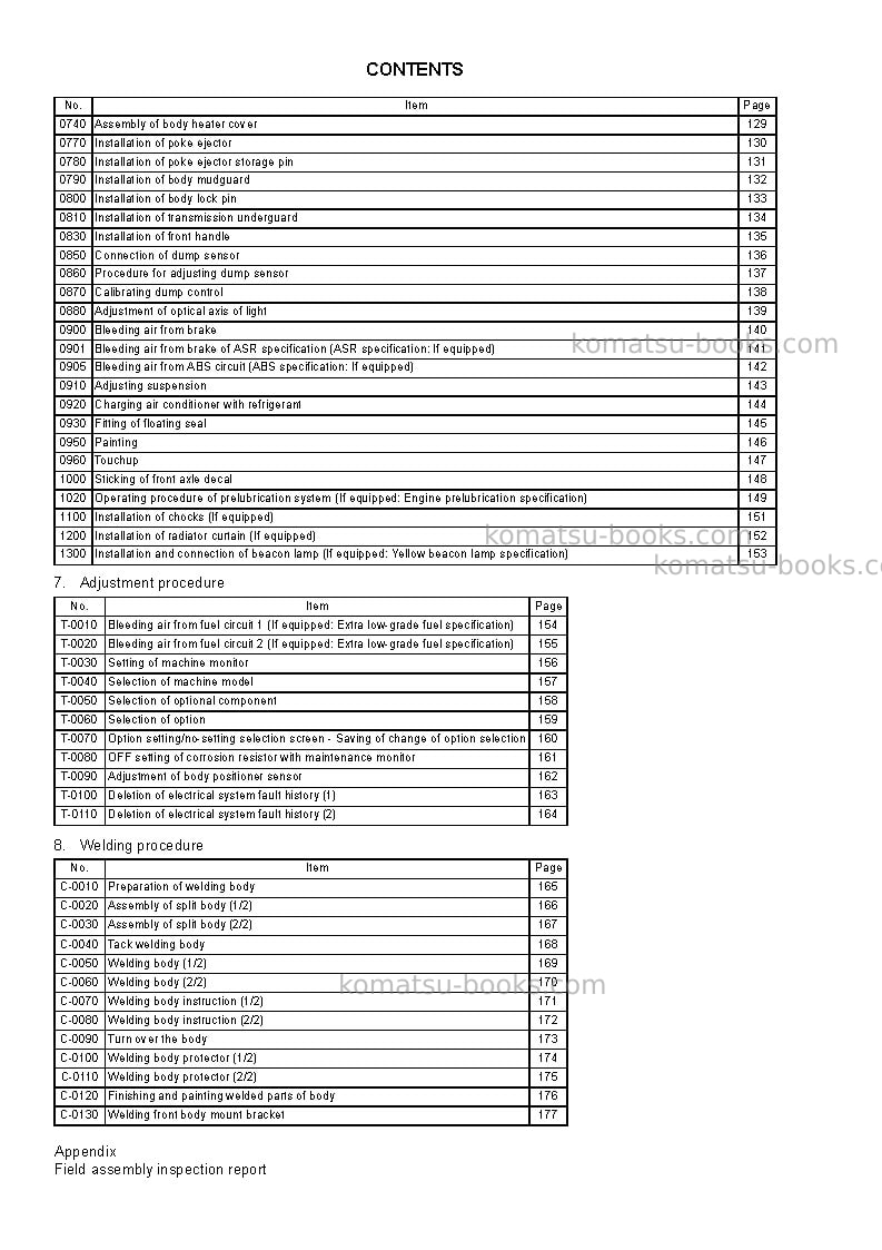 Komatsu hd785-7usa Field assembly manual cover Page 6