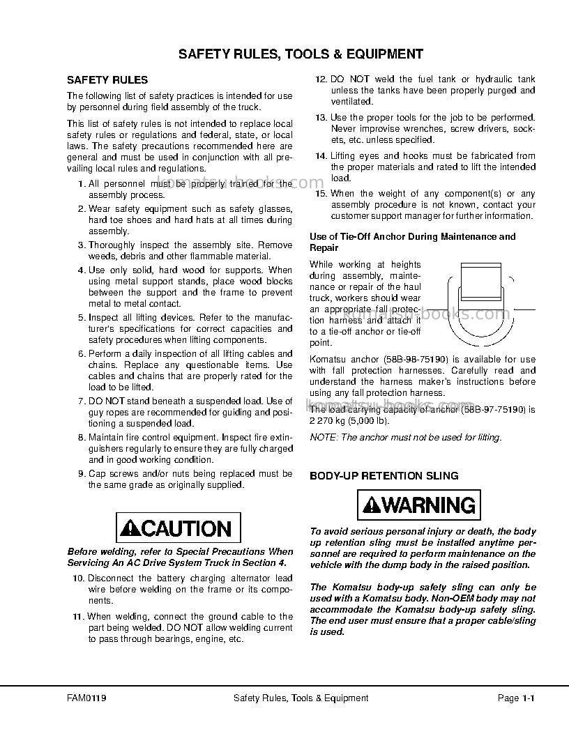 Komatsu 960e-2usa-k Field assembly manual cover Page 6 Komatsu 960e-2usa-k Field assembly manual cover Page 6