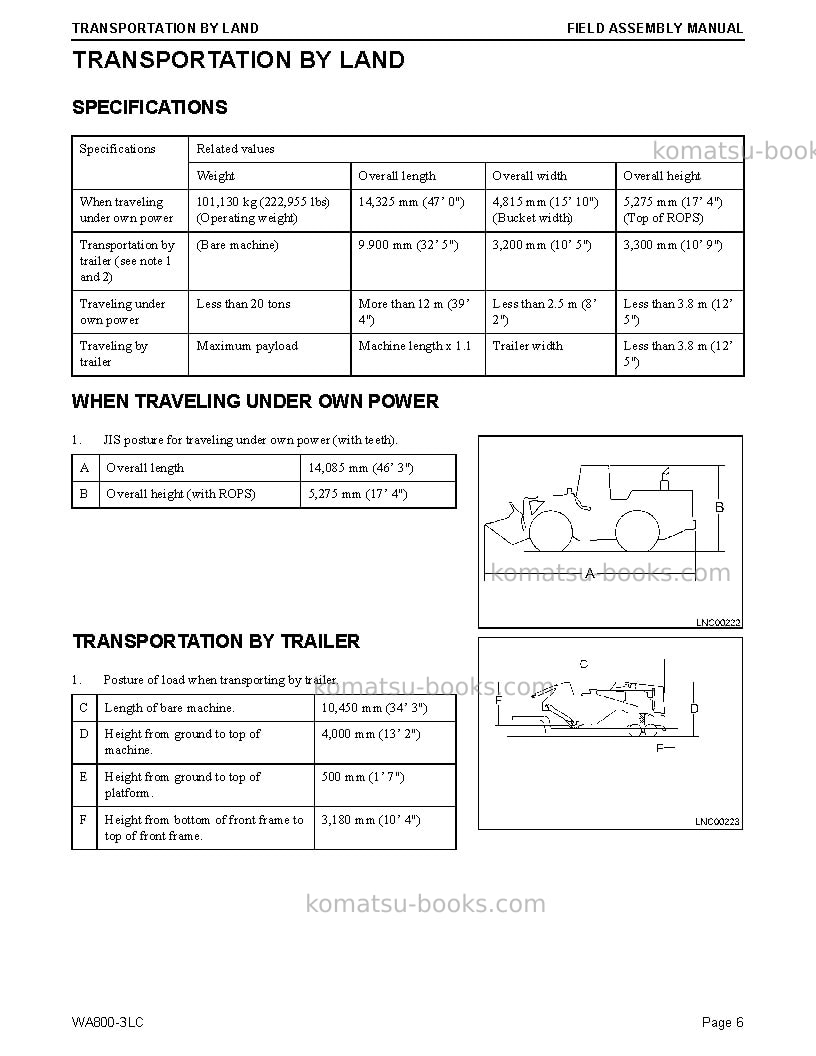 Komatsu wa800-3usa-lc Field assembly manual cover Page 6 Komatsu wa800-3usa-lc Field assembly manual cover Page 6