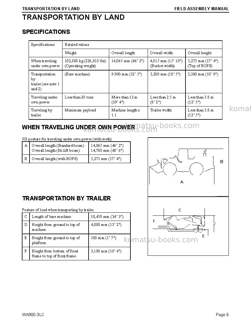Komatsu wa900-3usa-lc Field assembly manual cover Page 6