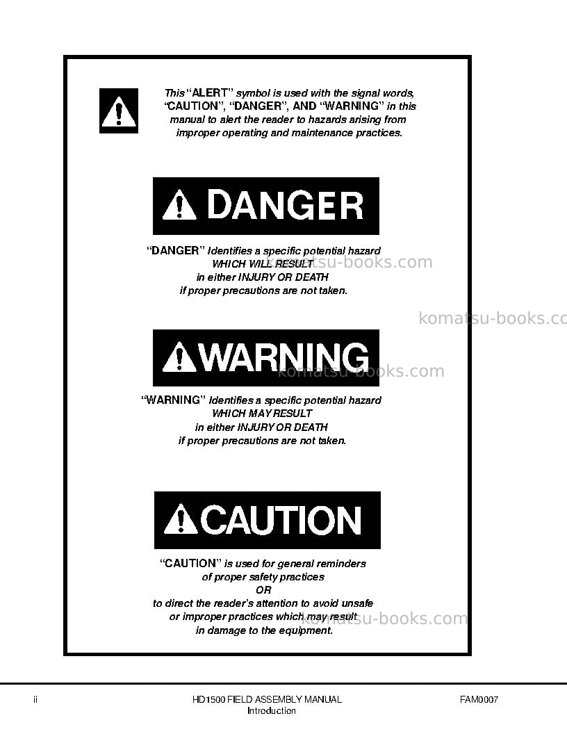 Komatsu hd1500-5usa Field assembly manual cover Page 6
