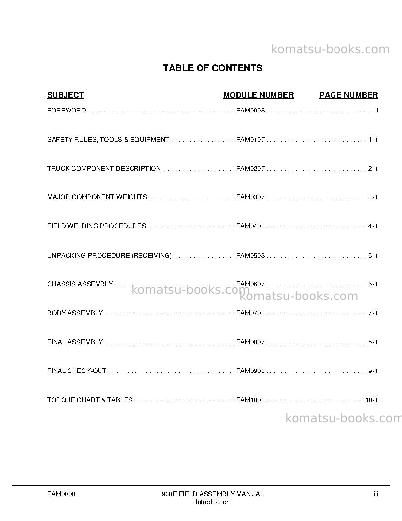Komatsu 930e-2usa Field assembly manual cover Page 6