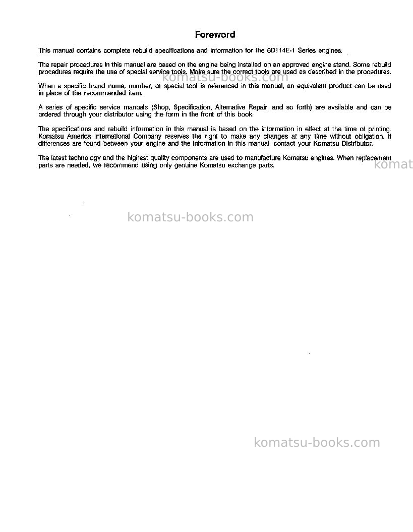 Komatsu saa6d114e-1jpn Repair & maintenance cover Page 6 Komatsu saa6d114e-1jpn Repair & maintenance cover Page 6