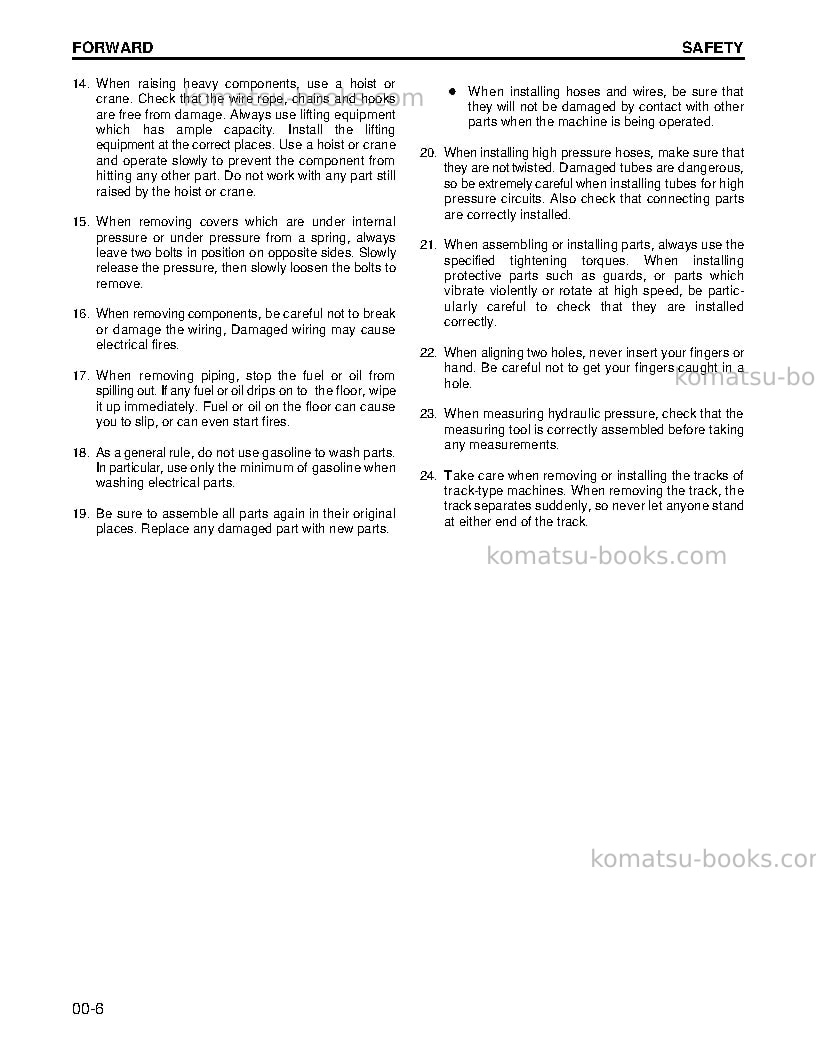 Komatsu pc200z-6usa-le Repair & maintenance cover Page 6