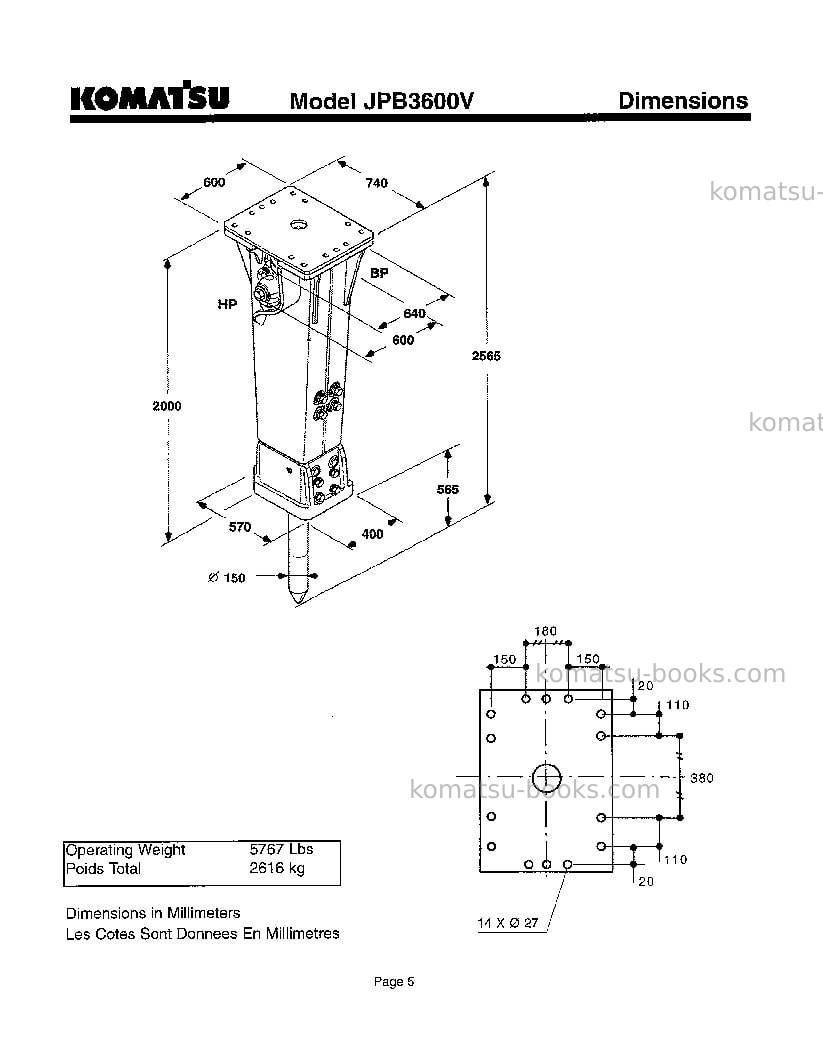 Komatsu jpb3600vusa Repair & maintenance cover Page 6