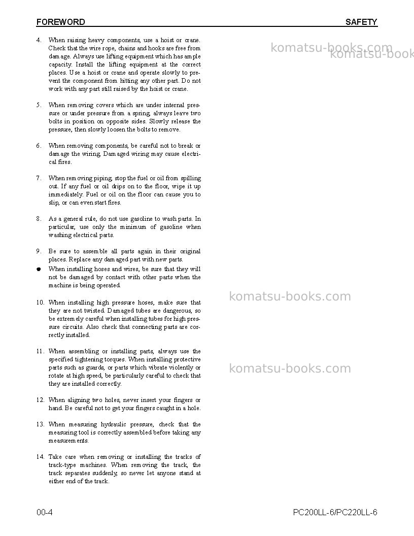 Komatsu pc200ll-6usa Repair & maintenance cover Page 6 Komatsu pc200ll-6usa Repair & maintenance cover Page 6