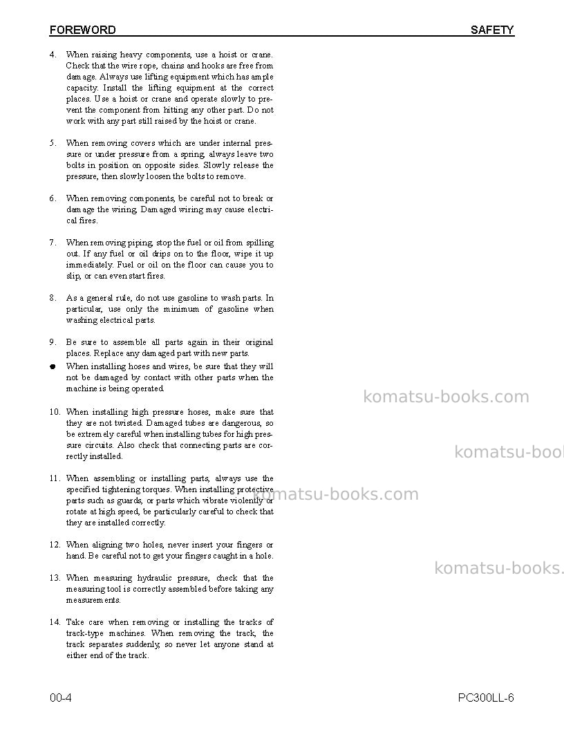 Komatsu pc300ll-6usa Repair & maintenance cover Page 6 Komatsu pc300ll-6usa Repair & maintenance cover Page 6