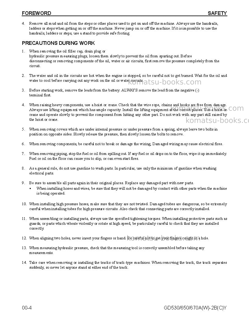 Komatsu gd670a-2usa-by Repair & maintenance cover Page 6 Komatsu gd670a-2usa-by Repair & maintenance cover Page 6