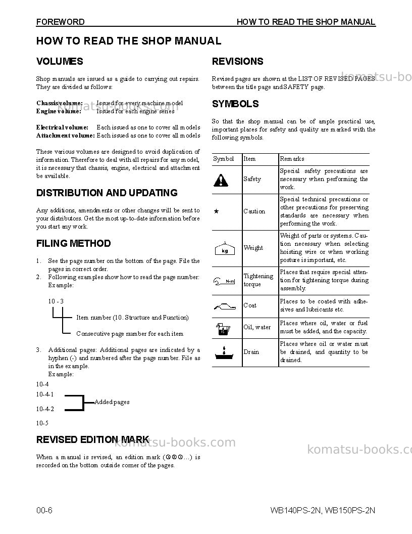 Komatsu wb140ps-2usa-n Repair & maintenance cover Page 6 Komatsu wb140ps-2usa-n Repair & maintenance cover Page 6