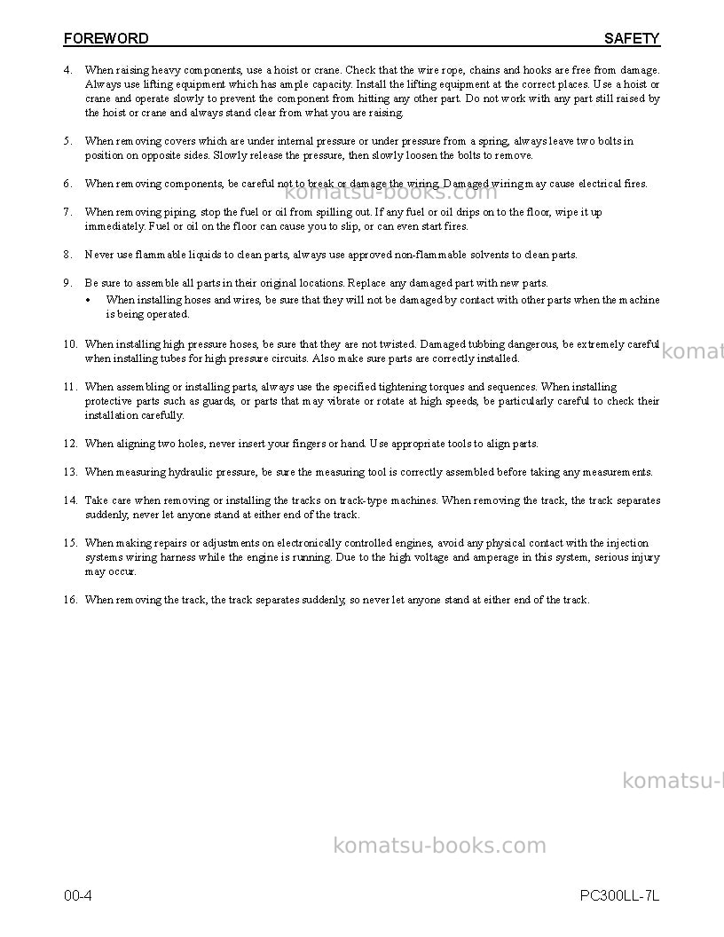 Komatsu pc300ll-7usa-l Repair & maintenance cover Page 6