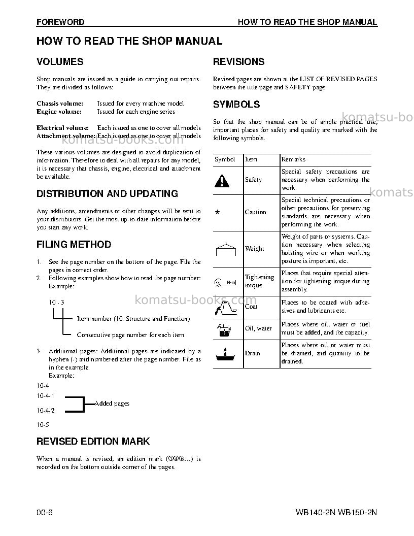 Komatsu wb140-2usa-n Repair & maintenance cover Page 6 Komatsu wb140-2usa-n Repair & maintenance cover Page 6