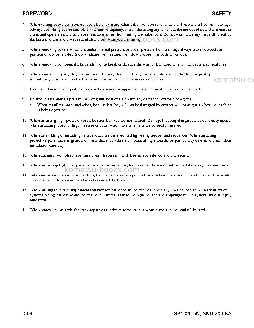 Komatsu sk1020-5usa-n Repair & maintenance cover Page 6