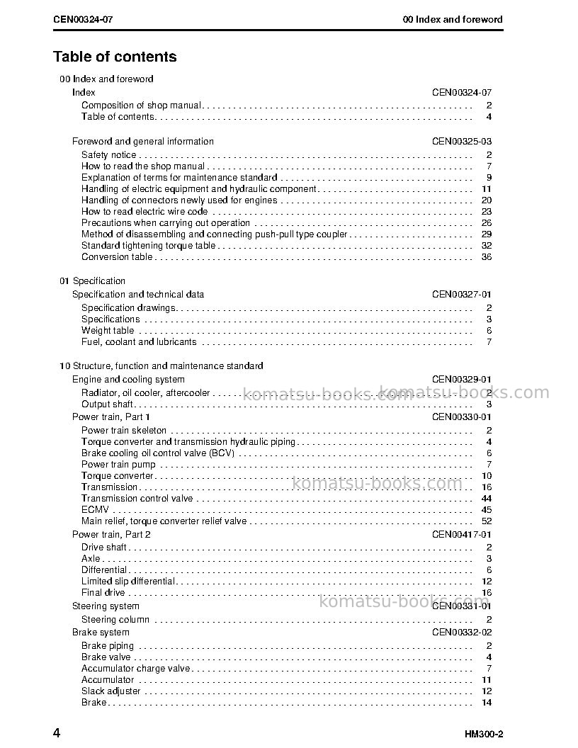 Komatsu hm300-2usa Repair & maintenance cover Page 6 Komatsu hm300-2usa Repair & maintenance cover Page 6