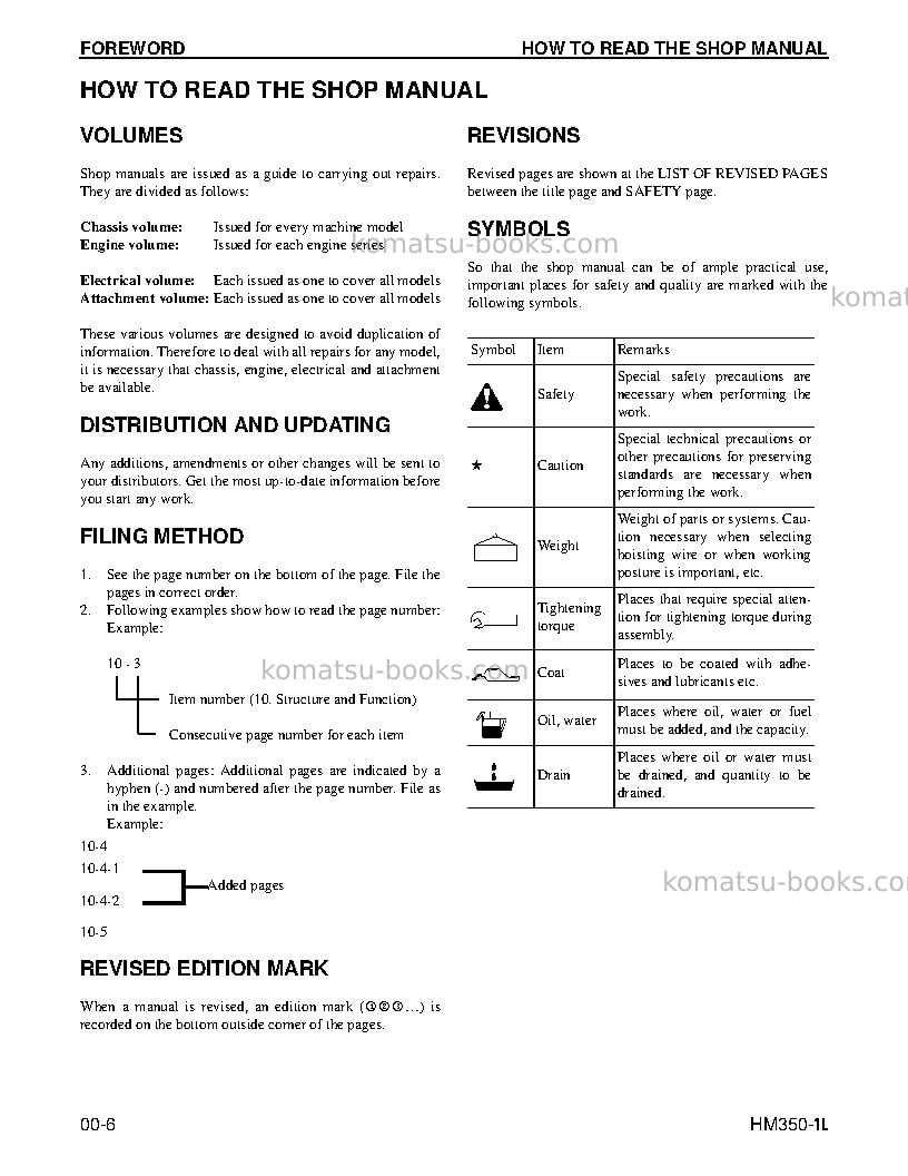 Komatsu hm350-1usa-l Repair & maintenance cover Page 6