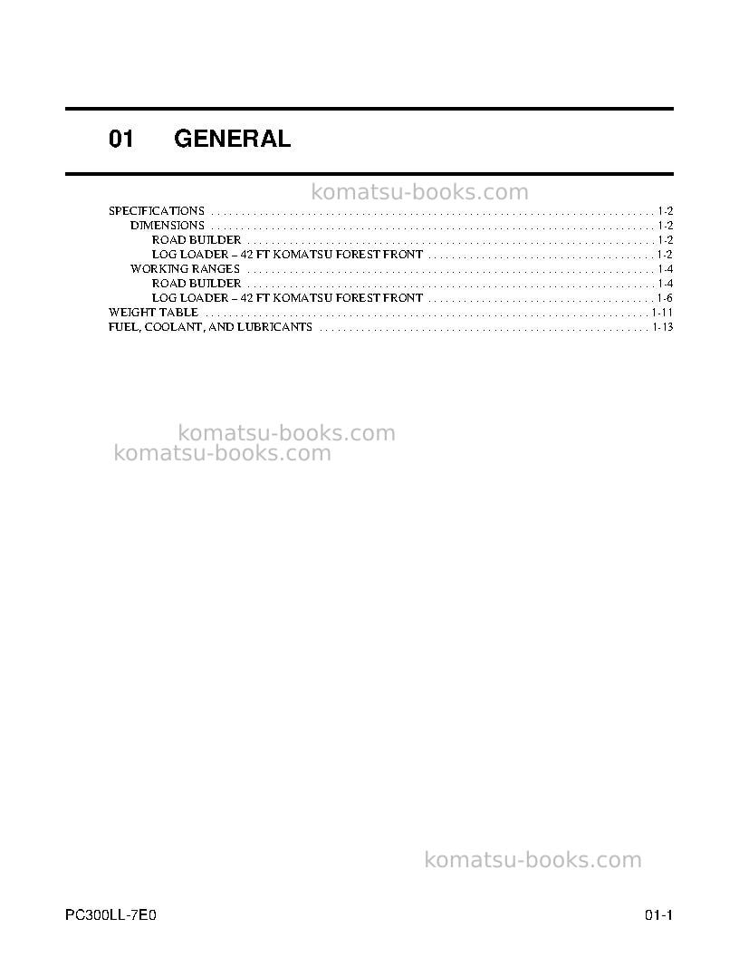Komatsu pc300ll-7usa-tier 3 Repair & maintenance cover Page 6 Komatsu pc300ll-7usa-tier 3 Repair & maintenance cover Page 6